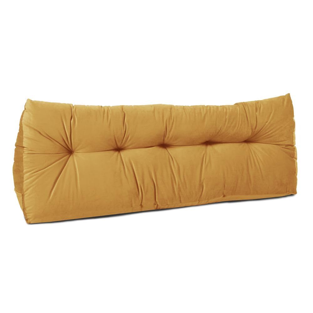Original Sleep Company Velvet Headboard Cushion - Bedroom Triangular Wedge Headboard Bolster Support Pillow for Bed, Sofa, Chair - Made in Britain - Mustard, King Bed 20 x 50 x 150cm