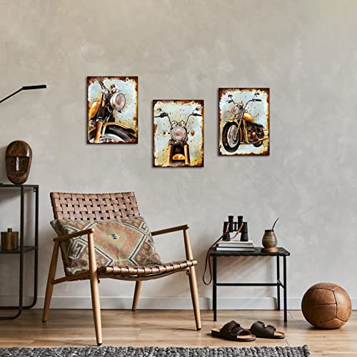 Lovehouse Vintage Motorbike Pictures Wall Art Motorcycle Engine Transportation Vehicle Realism Canvas Prints Decor For Boy Room Living Room, Bedroom, Office Wall Decoration 12X16Inchx3Panel #TOP2