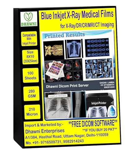 Image of Dhawni Xray Blue Inkjet Medical Film for X Ray imaging waterproof Film (8 inch X 10 inch) 100 Sheet 280 GSM / 210 Micron