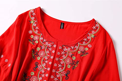Image of Mexican Shirts Peasant Blouses Cotton Embroidered 3 /4 Sleeve Bohemian Tops Boho Clothes for Women Summer Fiesta