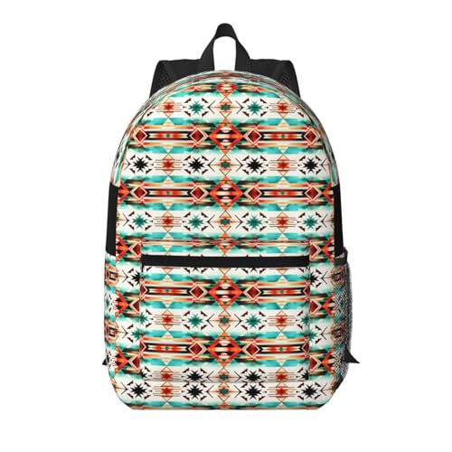 Aztec Ethnic Pattern Fashionable Daypack 17 Inches Zippers Backpack Double Shoulder Bag for Women Men