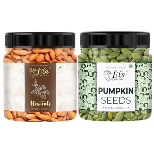 Image of LILA DRY FRUITS Almonds Pumpkin Seeds Combo Pack 100 Gms x 2 | Premium Badam & Pumpkin Seeds Mix | Healthy Snacks, Protein Rich Nuts & Seeds for Daily Nutrition Perfect for Gifting