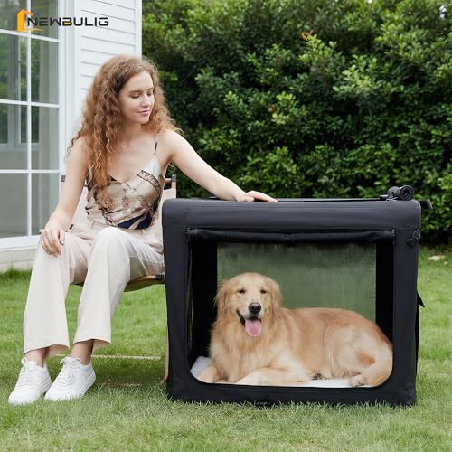 Image of NEWBULIG Collapsible Dog Crate 36 Inch, Portable Travel Crate for Dogs and Cats, Soft Foldable Pet Kennel with 3-Door Mesh Windows Indoor & Outdoor
