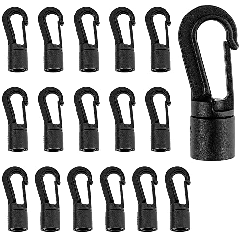 ZHOUBIN Shock Cord End Snap Hooks for 1/4 inch to 5/16 inch, Black Plastic Bungee Cord Terminal Hooks, 16 Pcs