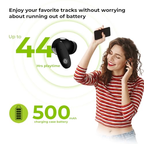 Image of EVM EnBuds Pro TWS - 44 Hours Playtime - True Wireless Earbuds with ENC & Quad Mics - Type C Charging Port - 13mm Speakers, 500 mAh Battery & BT 5.3-1 Year Warranty (EVM-TWS-05-P) (Black)