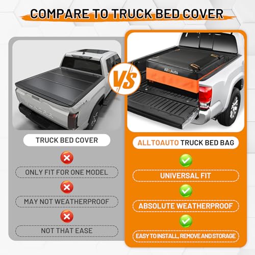 Image of [High Visibility] Waterproof Truck Bed Bag with Orange Safety Trim, 26 CuFt Heavy Duty Cargo Carrier for Pickup Truck, Weatherproof Storage Bag for Camping & Road Trips