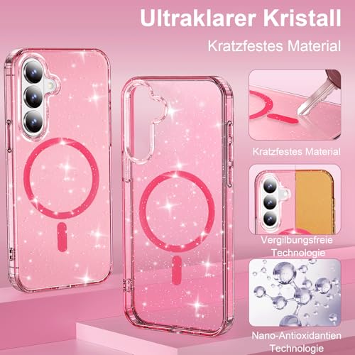 Coque Samsung S26 Plus compatible Magsafe antichoc transparente rose bling