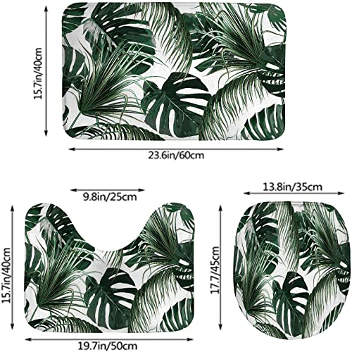 Badezimmerteppich-Set, 3-teilig, Tropische Palmblätter, buntes Dschungelblatt, waschbar, rutschfest, mit Rückenpolster, Konturteppich und Toilettendeckelbezug – Bild 3