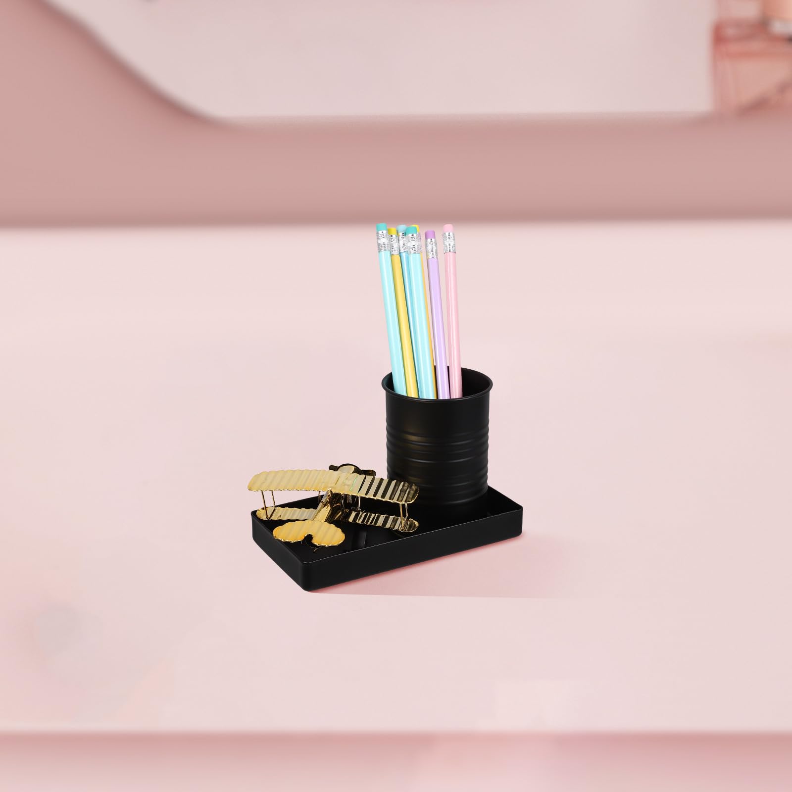 SHERCHPRY Portapenne Organizzatore Compatto e Facile da Pulire Design Retrò Aereo in Ferro Oro da Scrivania per Ufficio e Studio