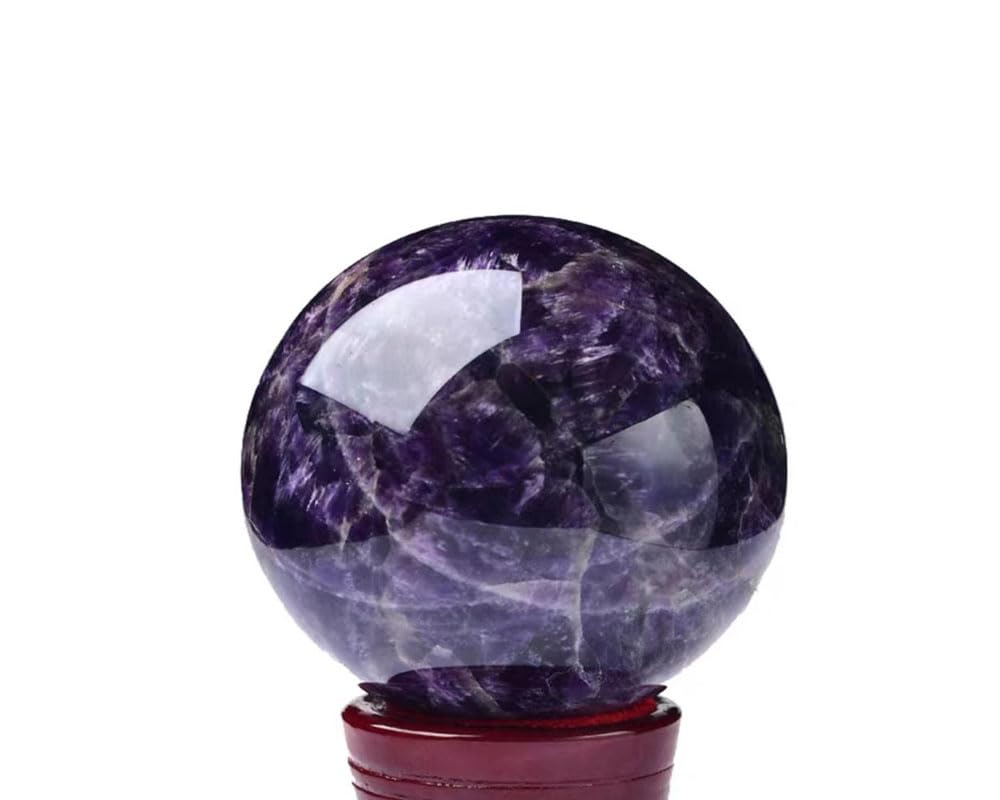 Amethyst Sphere Ball with Wood Stand Large Healing Crystal Gemstone Sphere Sculpture Home Office Decoration Fengshui Meditation Healing 80mm 3.14