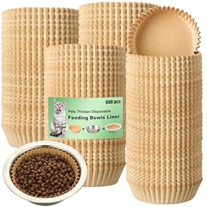 meekoo 600 Pcs Large Pet Disposable Feeding Bowls Liner Bulk Cat Food Bowls Small Paper Dish Paper Liner for Small Dogs Cats Dish Wet Food Feeding Station(Kraft Brown,Classic)