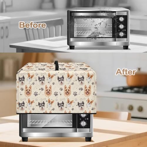 Image of Microwave Dust Cover Oil-Proof Countertop Convection Oven Cover Protective Smart Oven Protector for Kitchen Decor, L, Yorkshire Terrier Schnauzer Dog Puppy Paw Bone Beige