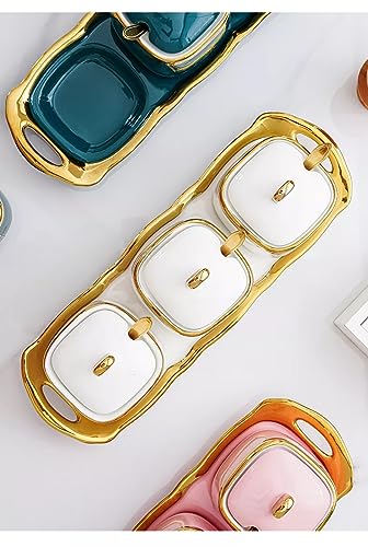 Image of JRM 3Pcs Condiment Jar Condiment Seasoning Pot with Ceramic Tray, Serving Spoon and Lid for Tea Sugar Coffee Salt Pepper and Spices (White)