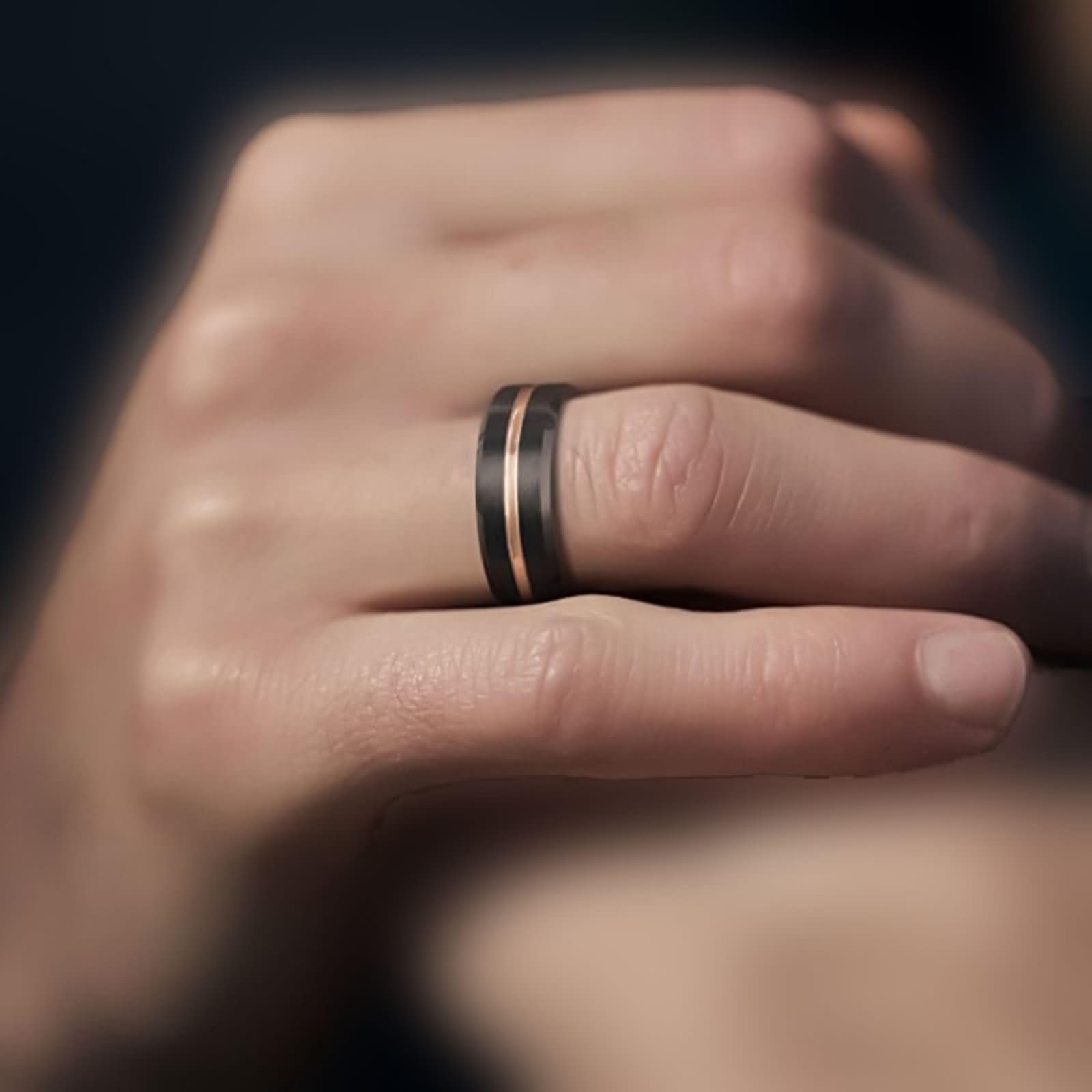 Spersonalizowane obrączki ślubne z wolframu dla mężczyzn, 6 mm/8 mm okrągłe szczotkowane z rowkami, męskie pierścionki czarne różowe złoto