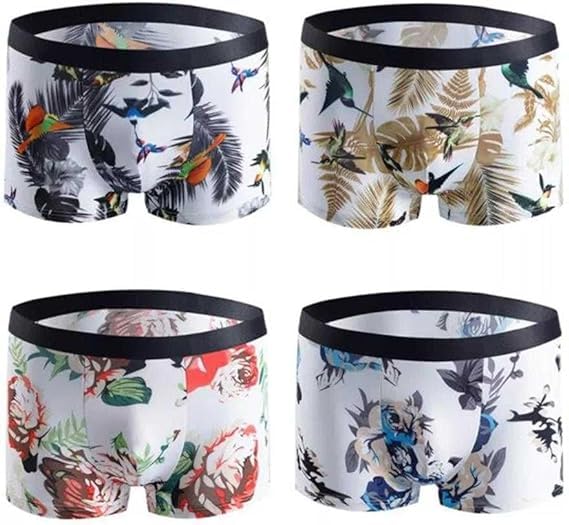 Men’s Regular Fit Printed Antibacterial Trunks for Boys Ice Silk Underwear Boxer Briefs Breathable Casual Style Camouflage Printed Shorts