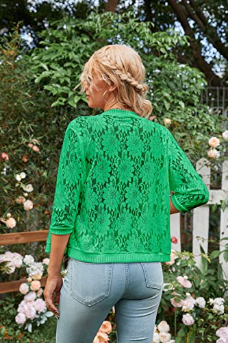 Image of Xunger Women's 3 /4 Sleeve Lace Cardigan Casual Open Front Floral Lace Shrug Summer Cover Up