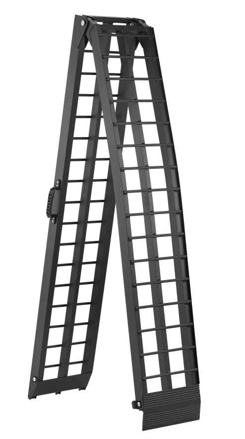 Rampe de chargement pliable en aluminium noir pour moto, VTT et quad avec sangle de serrage et gants (305 x 45 cm)