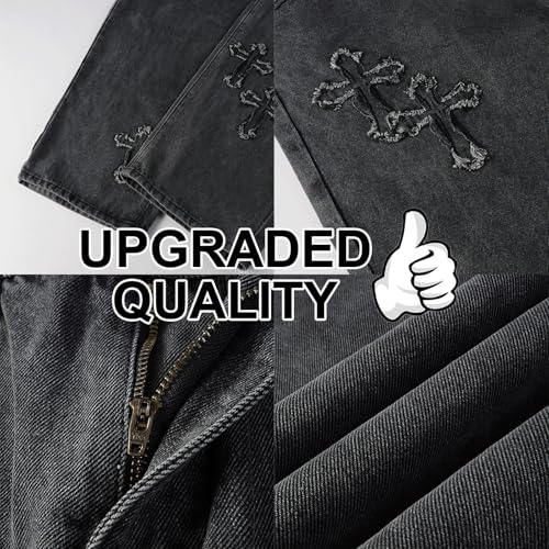 Baggy Jeans Men Cross Patch Y2K Cargo Pants Denim Skateboard Baggy Pants Hip Hop Jeans Streetwear4