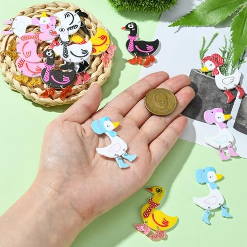 UR URLIFEHALL 14 Pcs 7 Styles Acrylic Duck Charms with Swinging Boot Funny Animal Dangle Charms for Jewellery Making DIY Crafts Keyrings - Image 3