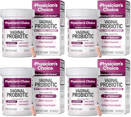 Image of Physician's CHOICE Vaginal Probiotics for Women - pH Balance, Odor Control, Yeast Balance, Vaginal Flora & Feminine Health - 6B CFU with Organic Prebiotics and Cranberry Extract - 30 CT (Pack of 4)