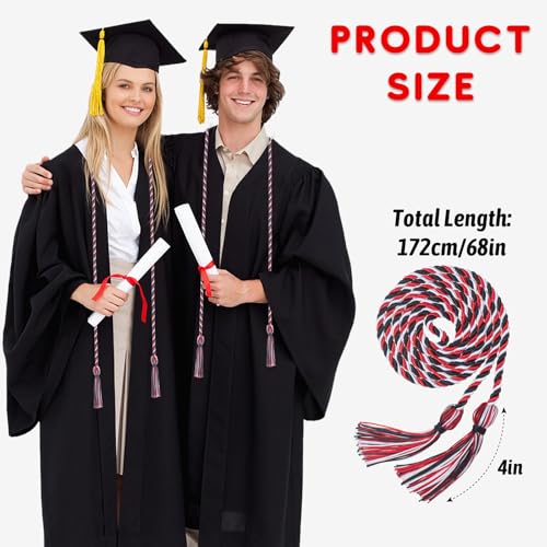 Image of Black Red and White Graduation Cord, Graduation Honor Cords Braided Tassels Cord for 2026, 68 inch Long Polyester Yarn Honor Ropes for 2026 Grad Decorations, Party Ceremonies