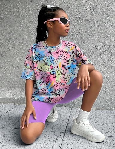 Image of Teen Girls Clothes 2 Piece Colored Tie Dyer Girls Summer Outfits Short Sleeve Fashion Printed T-Shirt and Pants