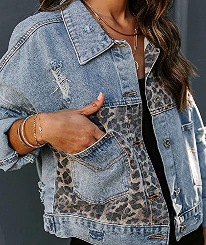 SOMTHRON Women's Distressed Denim Jeans Outfits Coat Spring Fall Ripped Jeans Outerwear Denim Jacket4