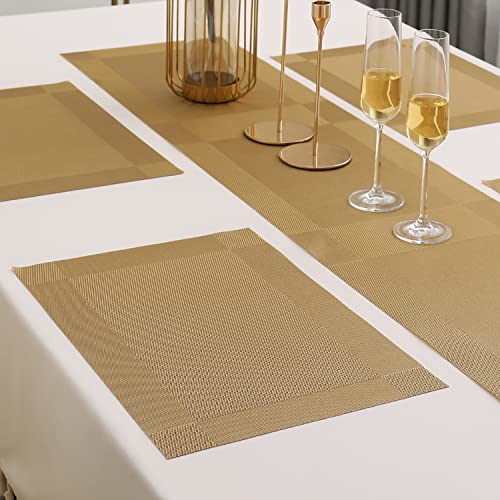 Image of HOKIPO Pvc Dining Table Mat 4 Pieces With Runner (Ar3125), Gold