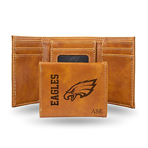 Rico Industries NFL Football Philadelphia Eagles Brown Personalized-Custom Laser Engraved Tri-fold Wallet - Slim Wallet
