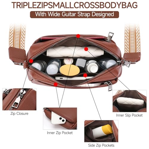 FALAN MULE Triple Zip Crossbody Bags for Women Pu Leather Small Cell Phone Purse with Adjustable Shoulder Strap3