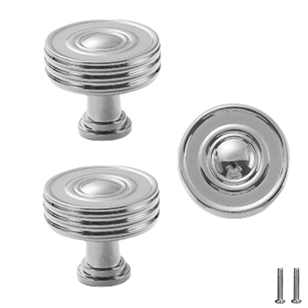 Poignées pour placards en laiton rondes argent brillant x2