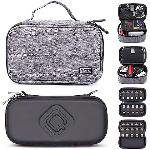 QUENZROC USB Flash Drive Case Black + sisma Travel Cords Organizer Universal Small Electronic Accessories Carrying Bag Grey Cover