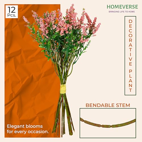 Image of Homeverse Fresh Lavender 12Pcs Lavender Fake Plant 14Inch Height Bouquet, Green Stems Bundled for Decorative Items for Diwali, Home, Room, Office, Bedroom, Anniversary, Deepawali (Pink)