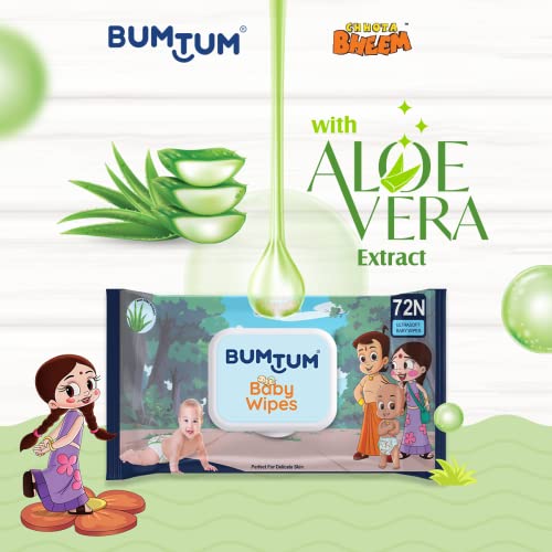 Image of Bumtum Chota Bheem Gentle Soft Moisturizing Wet Wipes With Lid - 216 Pcs.(Pack of 3) & Baby Soap 50 Gram (Pack of 1) Combo