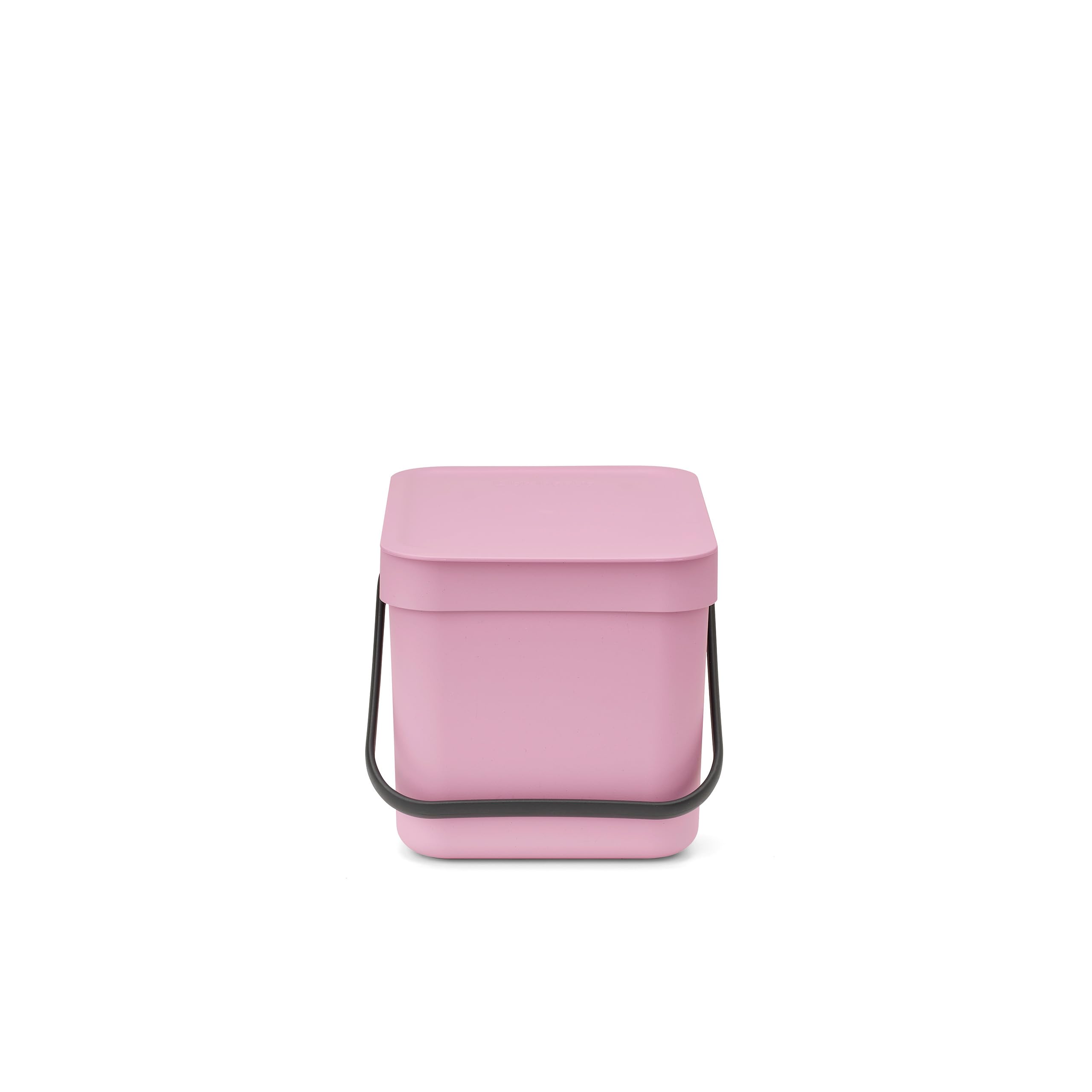 Brabantia Sort & Go Food Waste Bin 6L (Lilac Pink), Space-Efficient Plastic Recycle Bin with Handle, Removable and Stay-Open Lid, Easy to Clean Kitchen Compost Caddy without Nooks and Rims