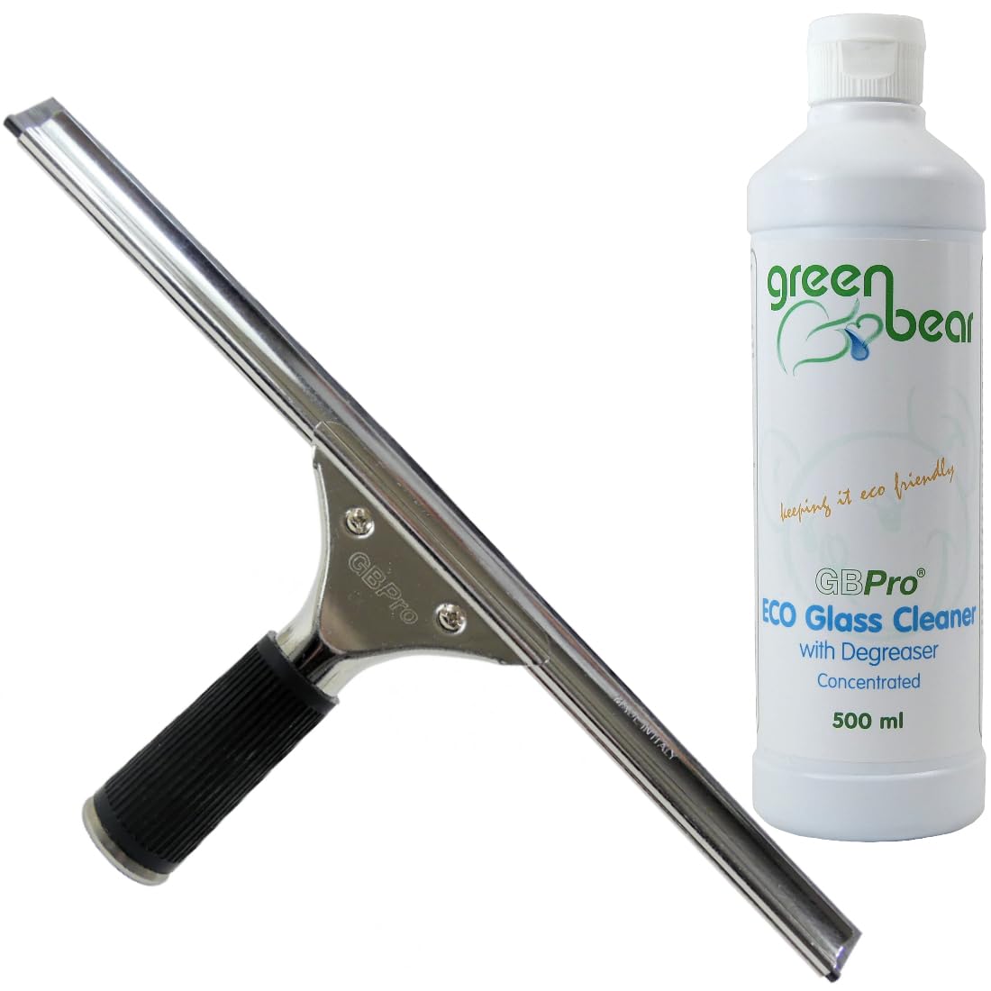 Gbpro Silver Professional Window Squeegee Stainless Wiper 35Cm / 14 Inches + Eco Concentrated Glass Cleaner With Degreaser
