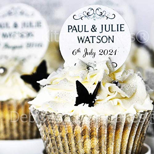 Buy Personalised Wedding Cupcake Toppers Black and White Wedding Cake