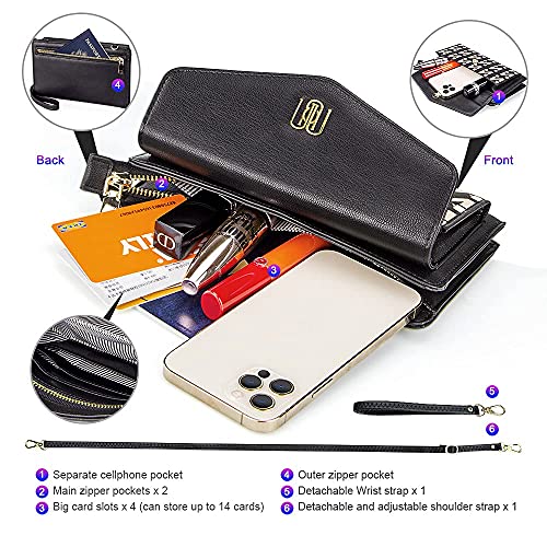 Nuoku Brown Small Crossbody Bags + Black Wristlet Clutch Wallet Purses For Women thumb #7