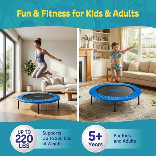 Image of Machrus Upper Bounce Mini Rebounder Trampoline for Adults and Kids, Exercise, Indoor Fitness, Foldable Round Jumping Exerciser, Supports up to 220 lbs