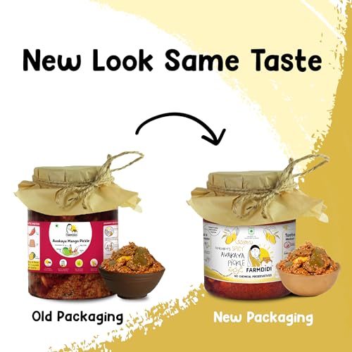 Image of Farm Didi Avakaya Pickle with Garlic in Fresh Homemade Spicy Andhra-Style Mango Achar Made with Groundnut Oil South Indian Avakai Mango Pickle Theekha Achaar No Chemical Preservatives (1kg)