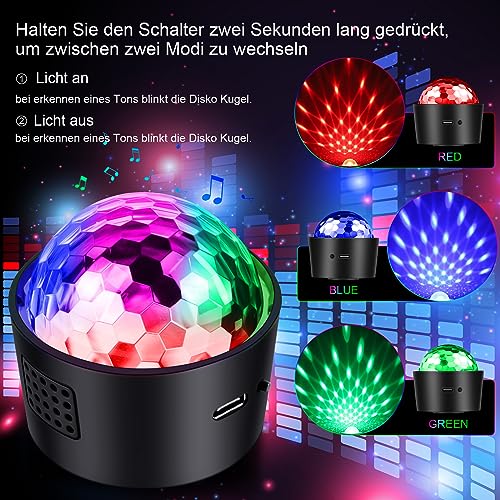 Mini Discokugel, SEBRUANC Disco Lichter LED Party Lights Musikgesteuert licht 380mAh USB Type C DJ Strobe Ball mit Nachtlicht für Kinder Parties Geburtsta, KTV, Weihnachten Geschenk