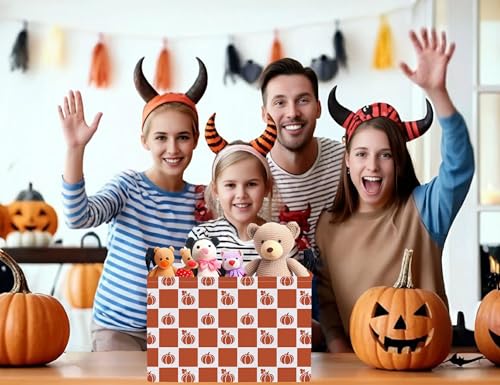 Image of Large Halloween Themed Candy Gift Boo Basket for Kids Baby Personalized Adults Storage Bin Fall Decor(Grid Pumpkin)