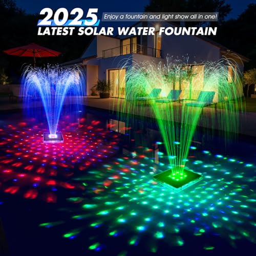 Upgraded Solar Pool Fountain with Lights, 9.5\'\' Large Solar Powered Floating Pool Fountain with Anchor, Above Ground Pool Water Fountains Pump,Swimming Pool Fountains for Inground Pool-1PC
