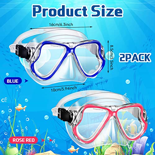 Preboun 2 Pack Swim Mask For Adult Swimming Snorkel Goggles With Nose Cover Anti Fog Clear View Tempered Glass For Diving Swimming (Clear Blue, Clear Rose Red) #TOP1