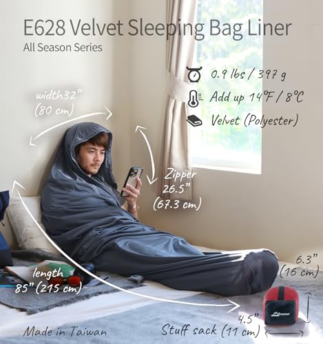 Forro de Bolsa de Dormir Litume Velvet para Clima Frío, Estilo Momia con Cremallera, Añade 14°F miniatura 2