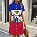 KAOEOSI Haitian Flag Women's Short Sleeve Collared Shirt Dress Summer Button Down A Line Dresses 2XL
