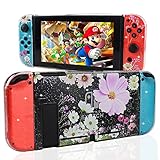 DMLNN Case for Nintendo Switch, Fit The Dock Station, Hard PC Glitter Case Compatible with Nintendo Switch, Glitter Protective Cover with Shock and Anti-Scratch Design Protective Case - Pink Flower