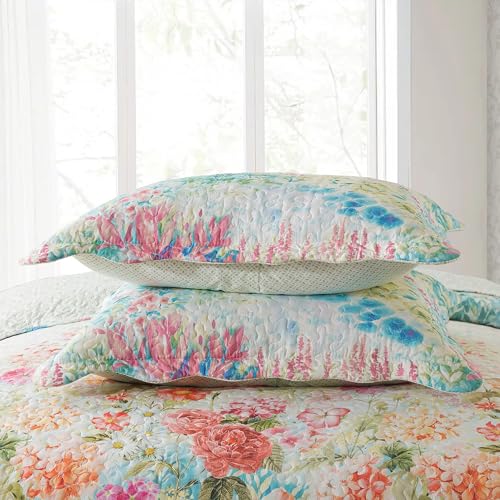 NEWLAKE Quilt Bedspread Sets- Dreamy Flowers Reversible Coverlet Set,Queen Size