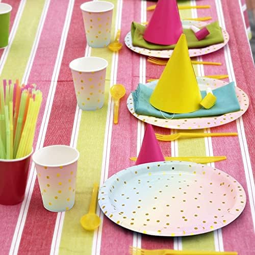 80Pcs Rainbow Colors Party Tableware Set, Pastel Pink Disposable Party Dinnerware Set with Gold Dot ,Paper Plates Cups Straws Napkins , for Girls Birthday, Wedding Anniversary Decorations (20 Guests)