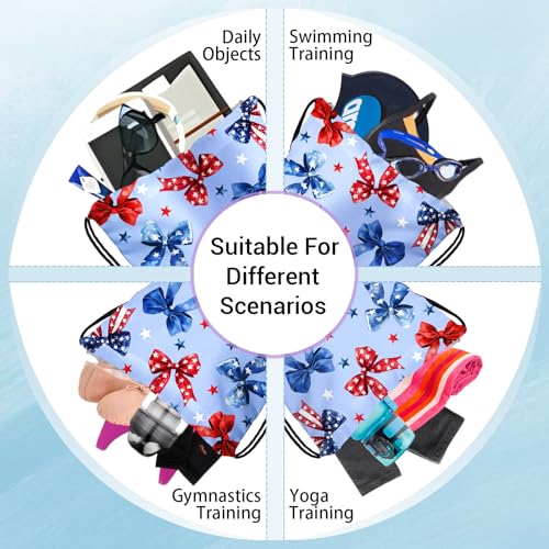 Image of Blue Bowknot Gymnastics Grip Bag American Patriotic Small Gym Athlete Bags for Outdoor Sports
